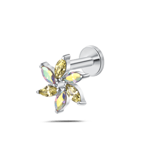 Piercing orecchio/naso/bocca stella alpina gialla multicolor in argento - NovaNavel