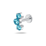 Piercing orecchio/naso/bocca tre diamanti azzurri in argento - NovaNavel