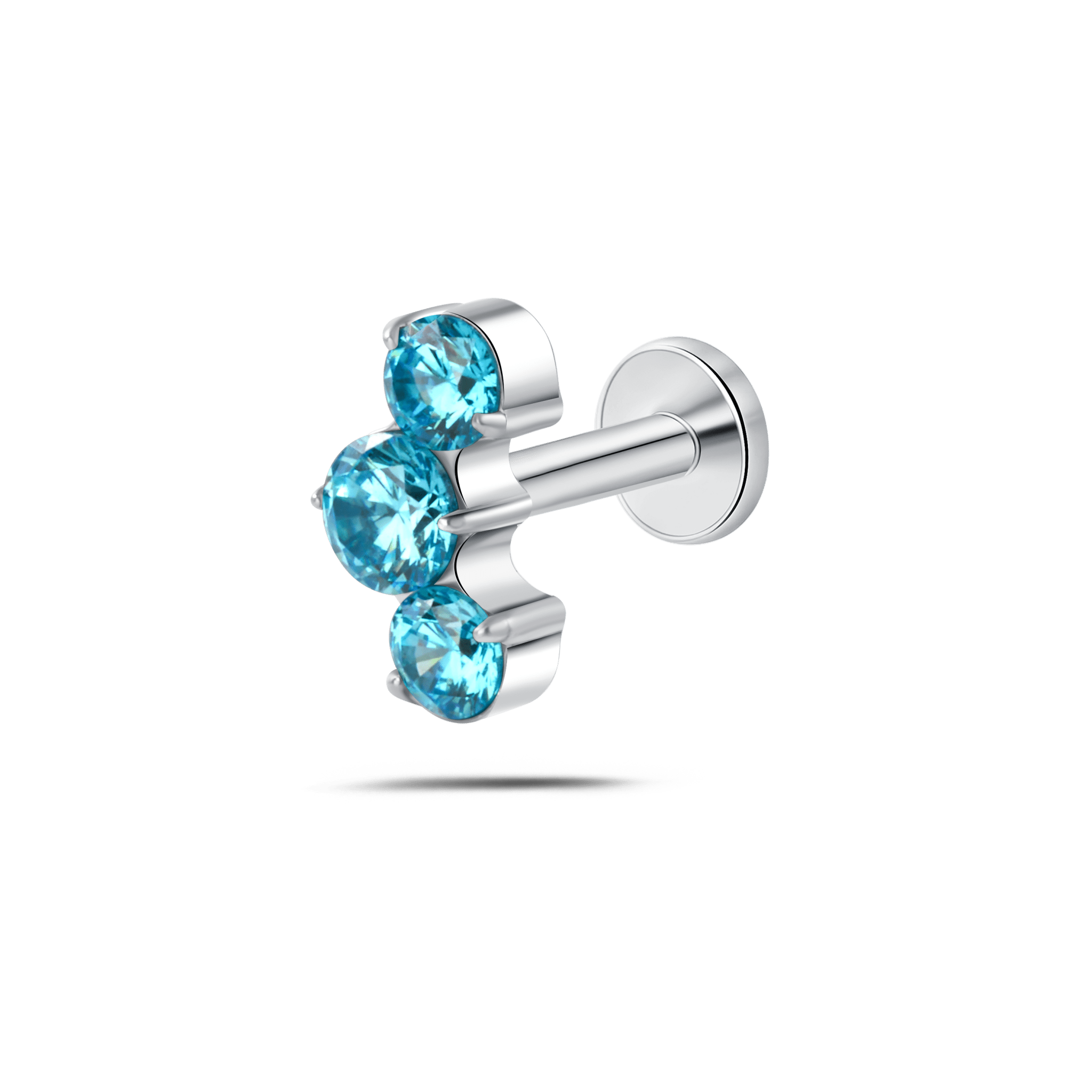 Piercing orecchio/naso/bocca tre diamanti azzurri in argento - NovaNavel