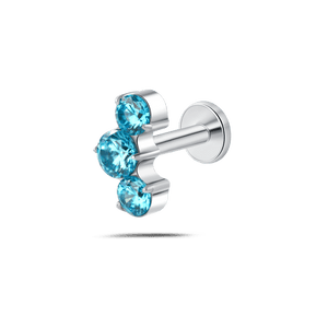 Piercing orecchio/naso/bocca tre diamanti azzurri in argento - NovaNavel