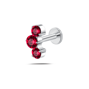Piercing orecchio/naso/bocca tre diamanti rossi in argento - NovaNavel