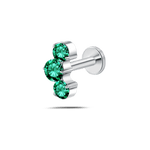 Piercing orecchio/naso/bocca tre diamanti verdi in argento - NovaNavel