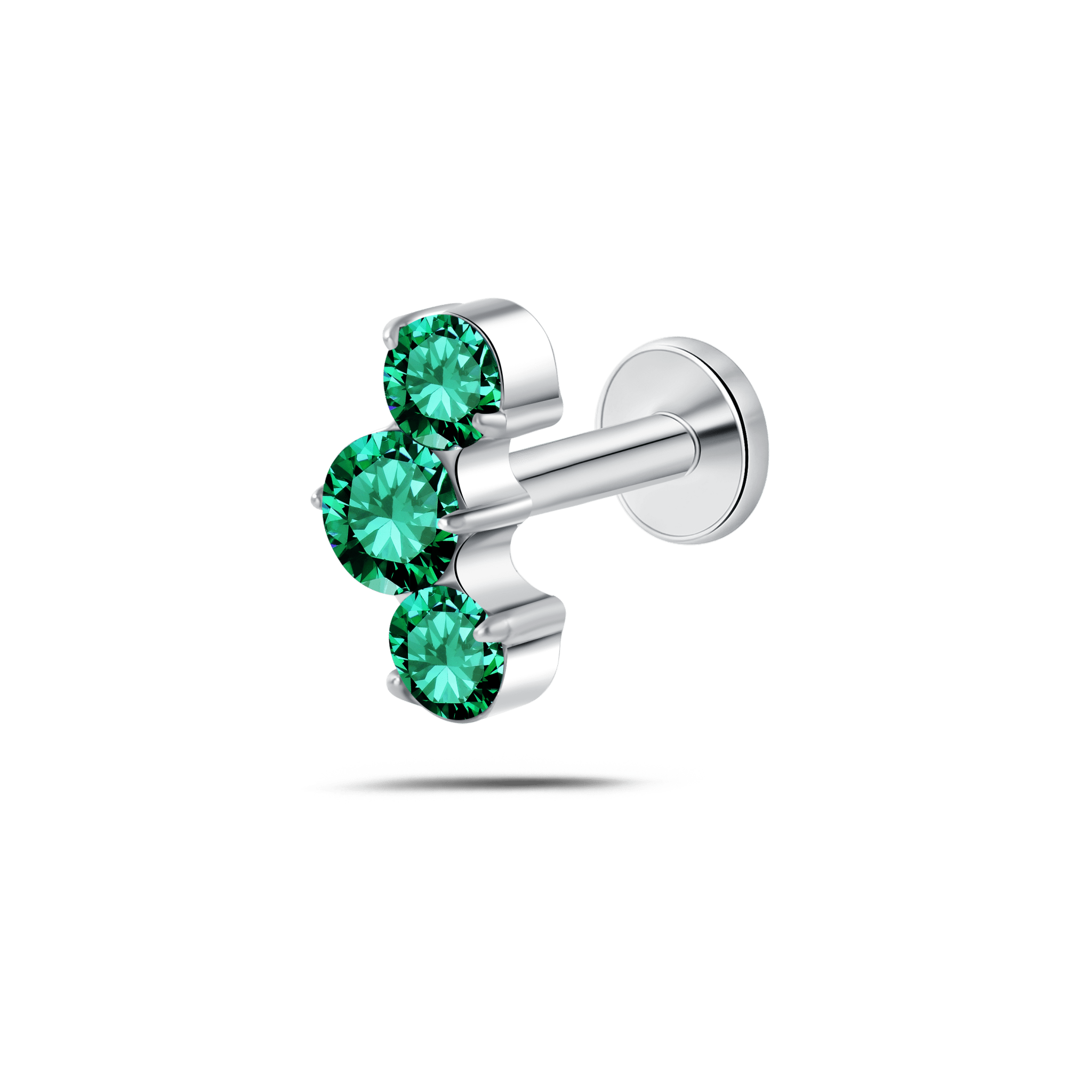 Piercing orecchio/naso/bocca tre diamanti verdi in argento - NovaNavel