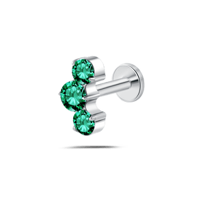 Piercing orecchio/naso/bocca tre diamanti verdi in argento - NovaNavel