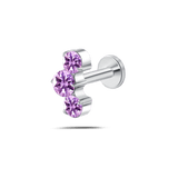 Piercing orecchio/naso/bocca tre diamanti viola in argento - NovaNavel