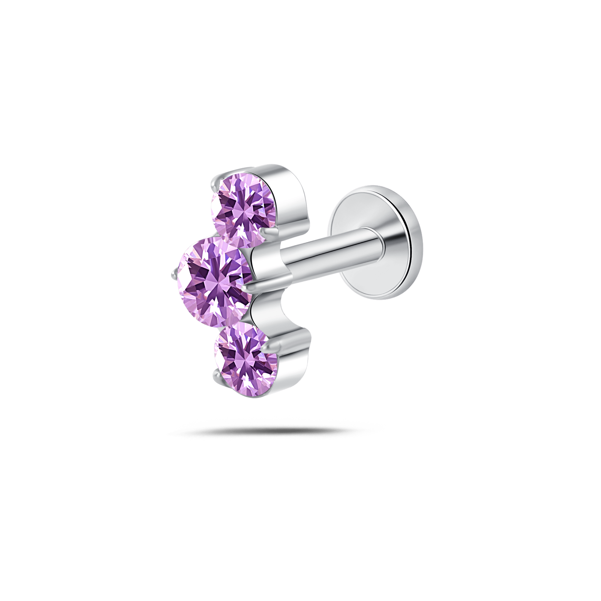 Piercing orecchio/naso/bocca tre diamanti viola in argento - NovaNavel