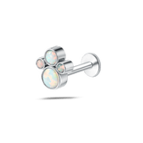 Piercing orecchio/naso/bocca tre grappoli bianchi opali in argento - NovaNavel