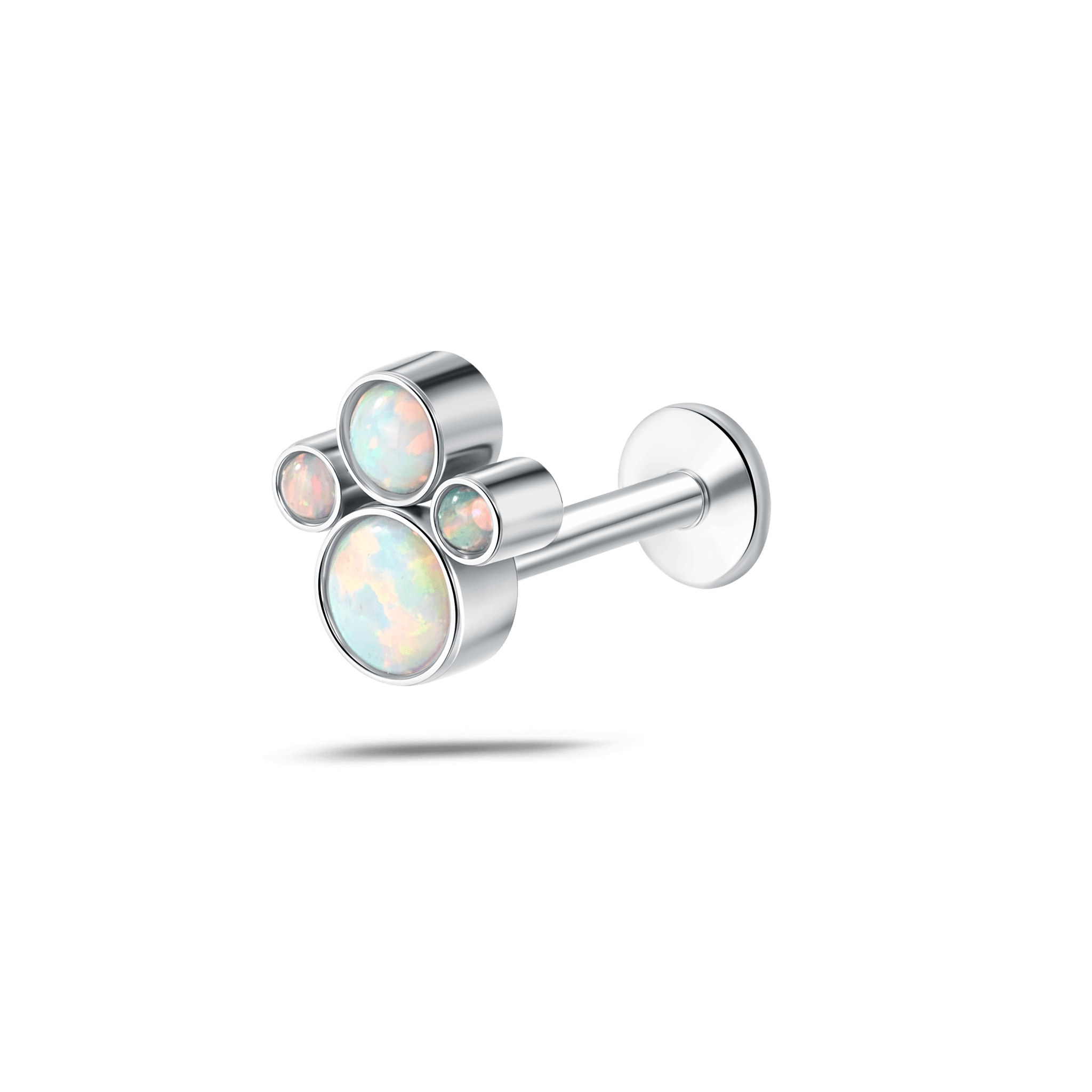 Piercing orecchio/naso/bocca tre grappoli bianchi opali in argento - NovaNavel