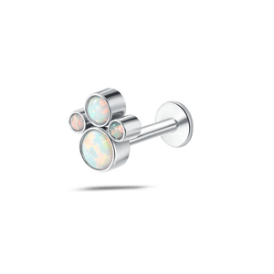 Piercing orecchio/naso/bocca tre grappoli bianchi opali in argento - NovaNavel