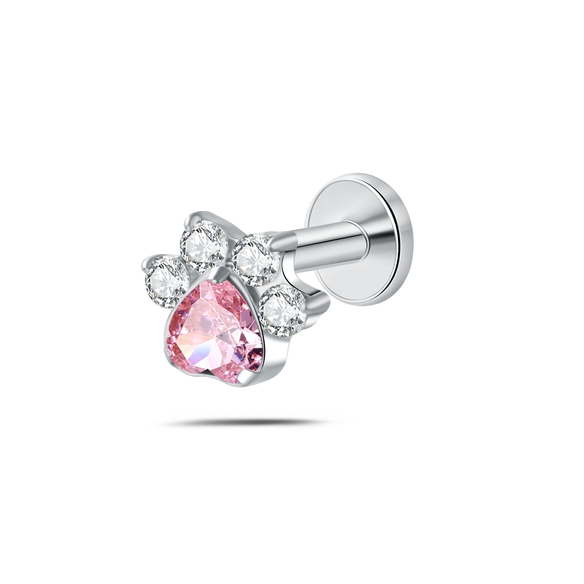 Piercing orecchio/naso/bocca zampa brillante rosa in argento - NovaNavel