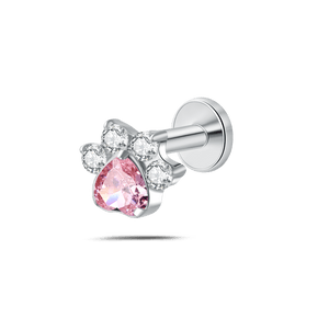 Piercing orecchio/naso/bocca zampa brillante rosa in argento - NovaNavel
