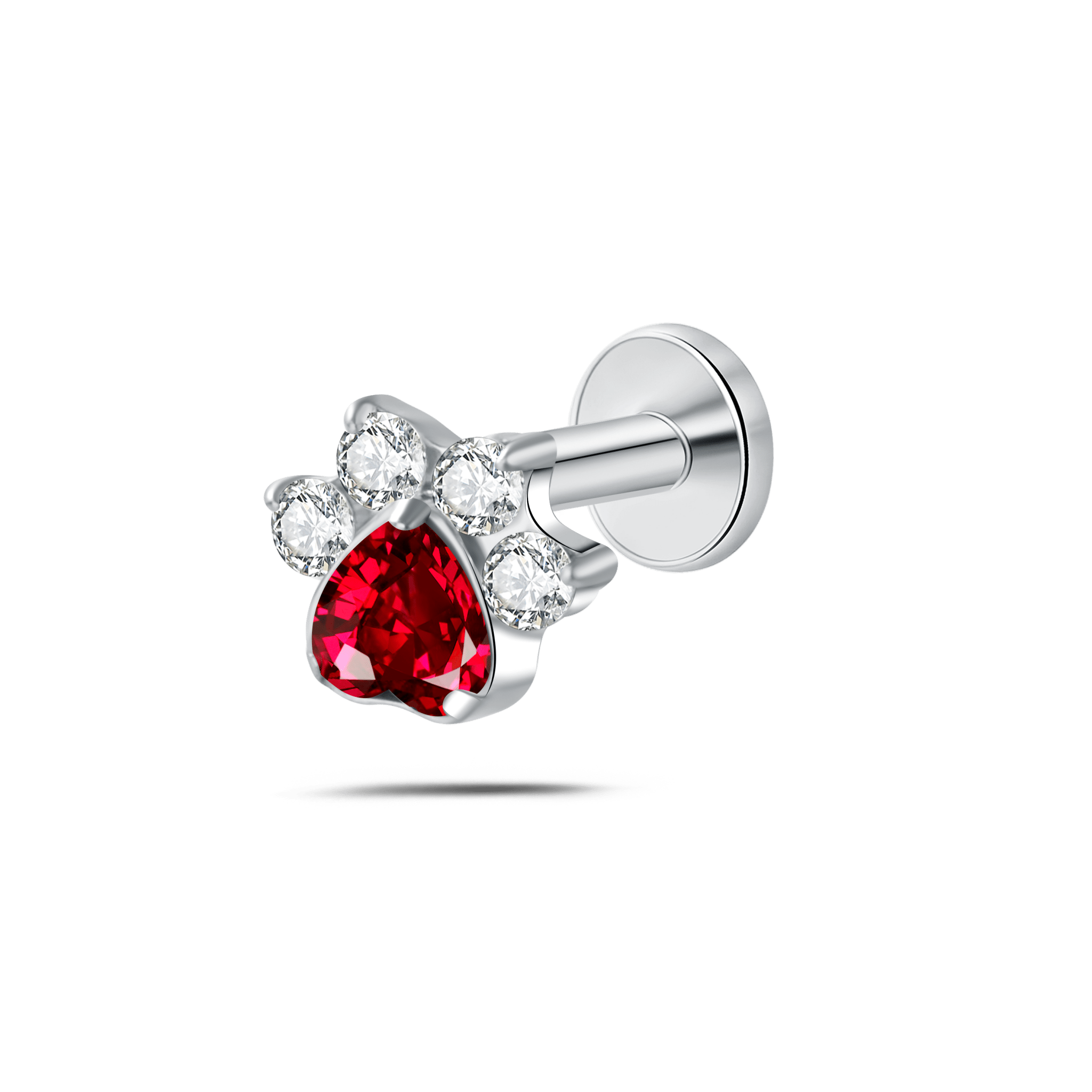 Piercing orecchio/naso/bocca zampa brillante rossa in argento - NovaNavel