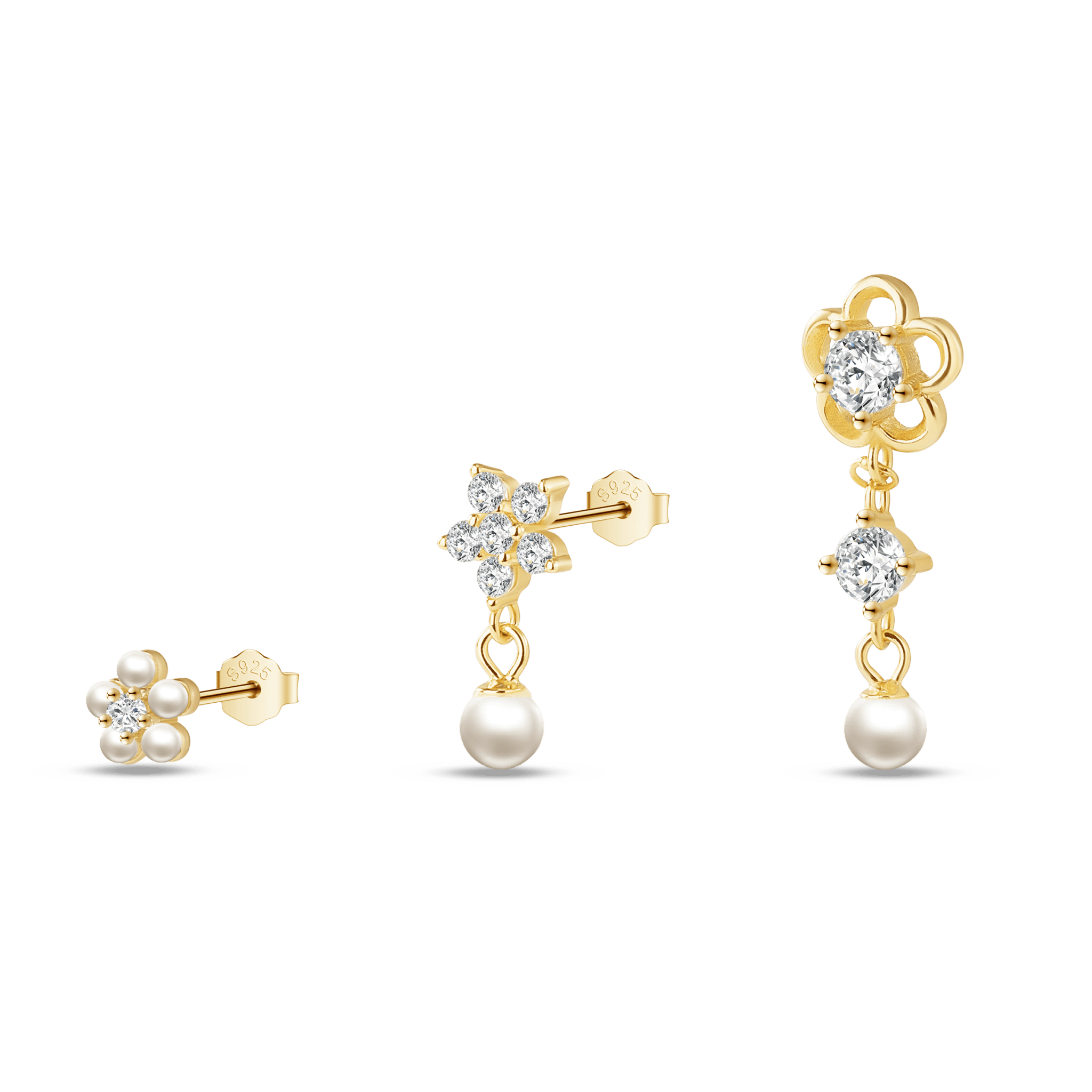 Set orecchini fiori con perle in oro - NovaNavel