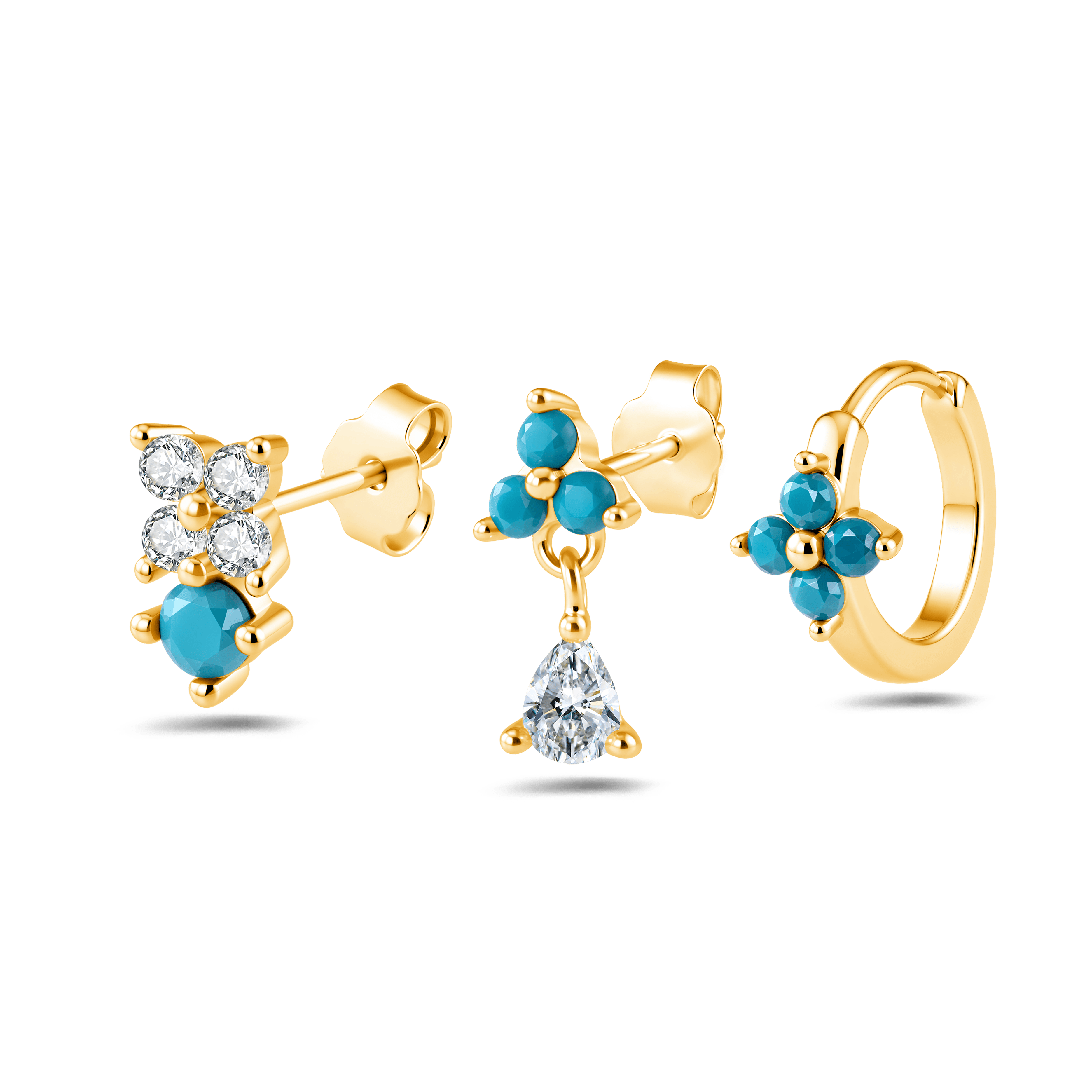 Set orecchini floreale turchese in oro - NovaNavel®